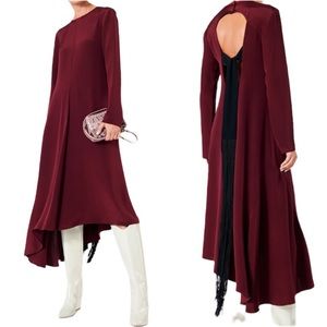 TIBI 100% Silk Asymmetrical Dress with Fringe NEW Size 6 Burgundy Maroon